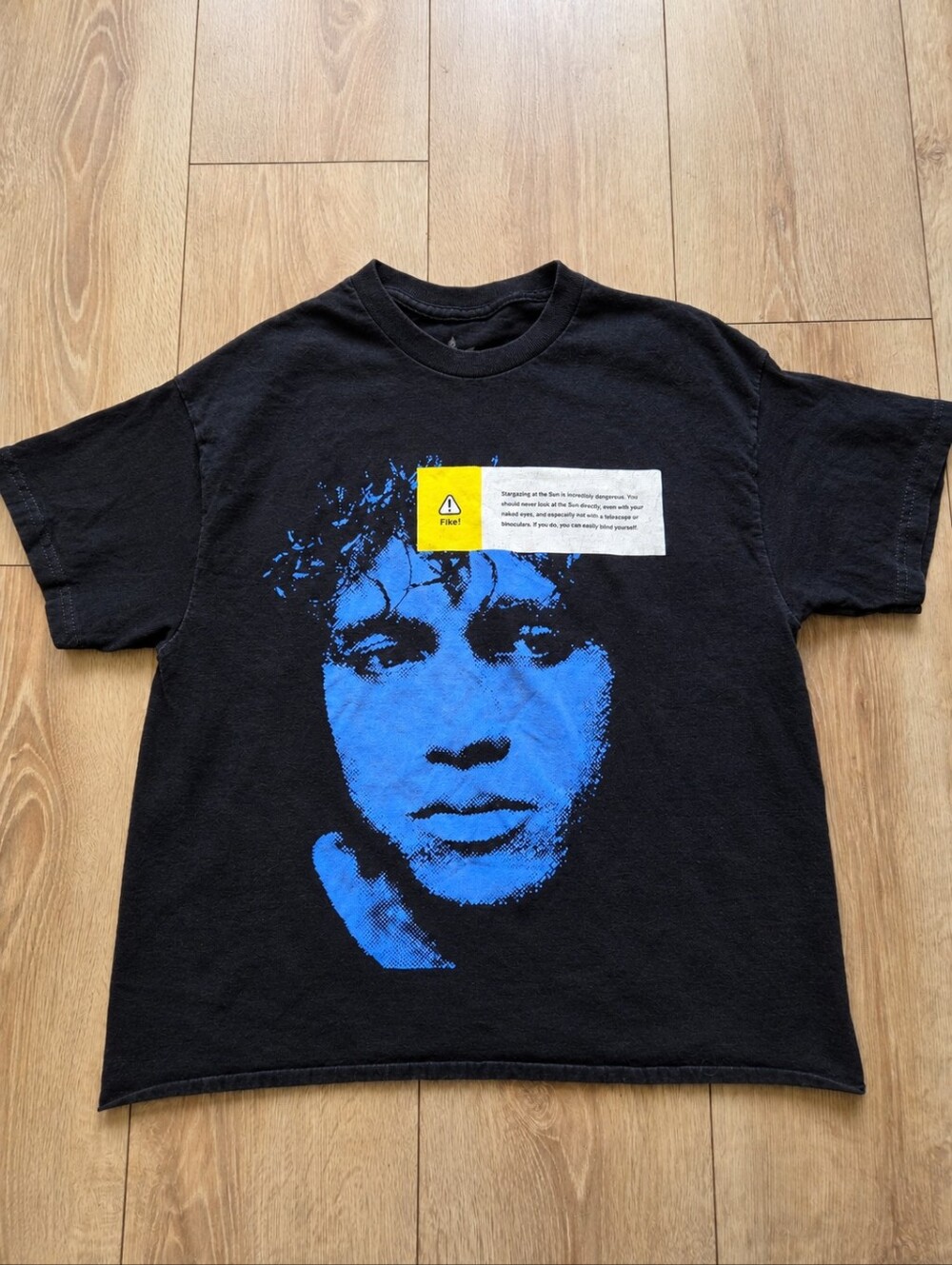 Dominic Fike Tee with Blue Portrait and Yellow Label